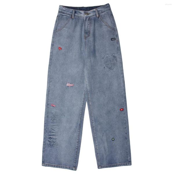 Calça jeans masculina retrô com letras de amor em relevo LACIBLE Harajuku Hip Hop jogger masculina