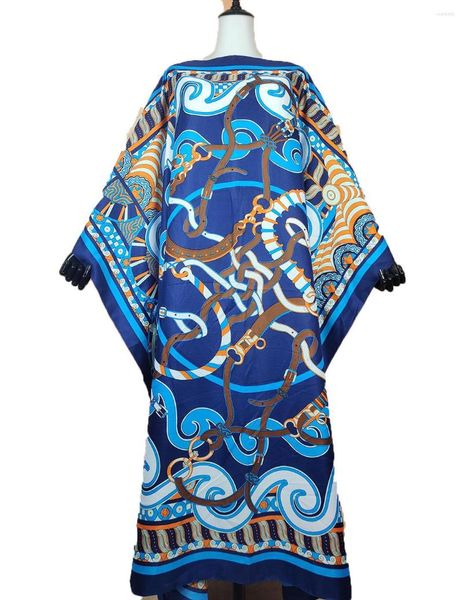 Abbigliamento etnico Abiti africani per donna Elegante oversize in twill di seta estivo Boho Kaftan Dress Abaya di preghiera musulmana tradizionale