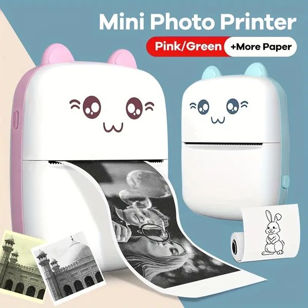 Tragbarer Mini-Fotodrucker: Thermo-Etikettendrucker mit USB-Aufladung, BT Wireless, Android/iOS-kompatibel und 1 Rolle Thermopapier im Lieferumfang enthalten!