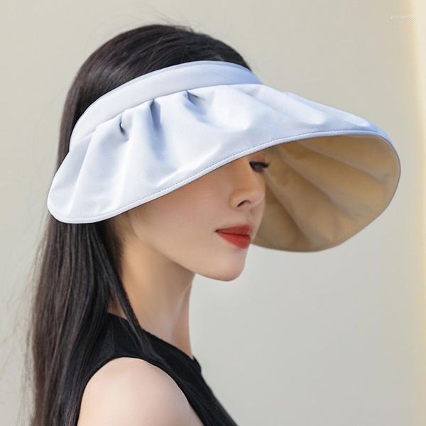 Cappelli a tesa larga 2023 Visiera parasole per donna Cappuccio a forma di conchiglia superiore vuoto Cappello da spiaggia con protezione solare grande alla moda