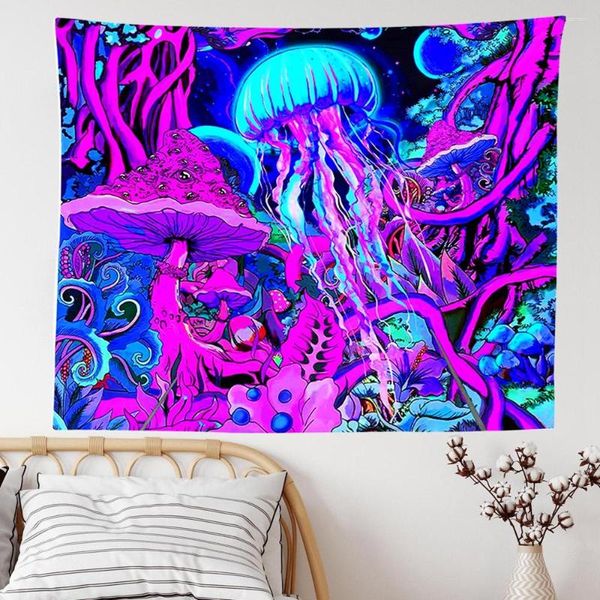 Arazzi Fungo Arazzo Medusa Trippy Wall Fantasy Pianta da appendere per la decorazione domestica