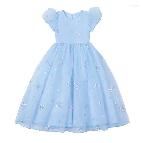 Vestidos para meninas, crianças, branco, princesa, primavera e verão, infantil, malha, lantejoulas, fofo, azul, roupas de casamento, aniversário, 2-8 anos