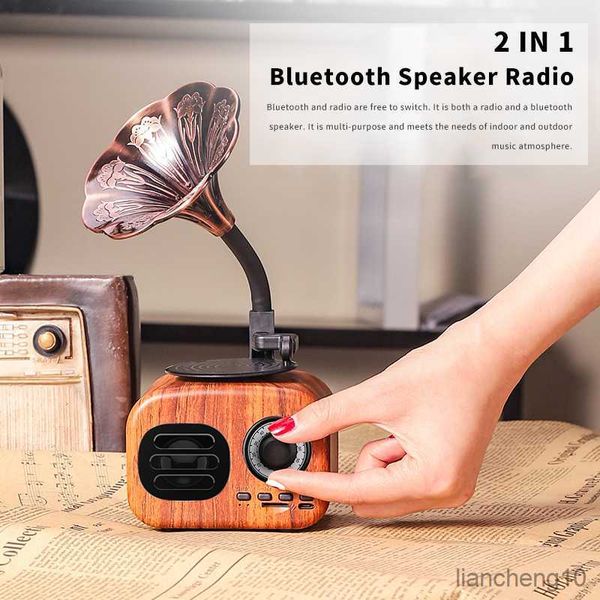 Портативные динамики Bluetooth Retro Wood Portable Wireless Mini Outdoor для звуковой системы FM Radio Music Subwoofer R230731