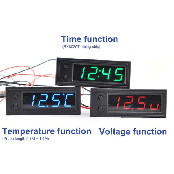 Yeni DIY Çok Fonksiyonlu Yüksek Hassas Saat İçinde ve Dış Sıcaklık Pil Voltaj Monitör Panel Metre DC 12V Dropshi2208