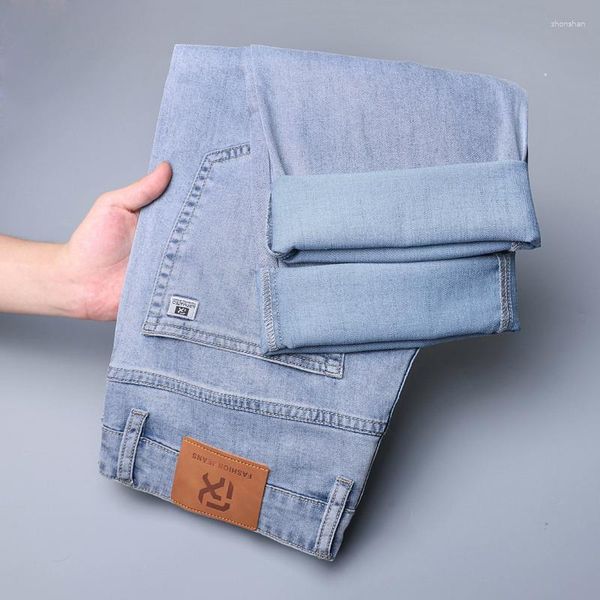 Herren-Jeans, dünn, lässig, gerade, kühl, weich, Lyocell-Stoff, hellblau, Baggy-Denim-Hose, männliche Markenkleidung