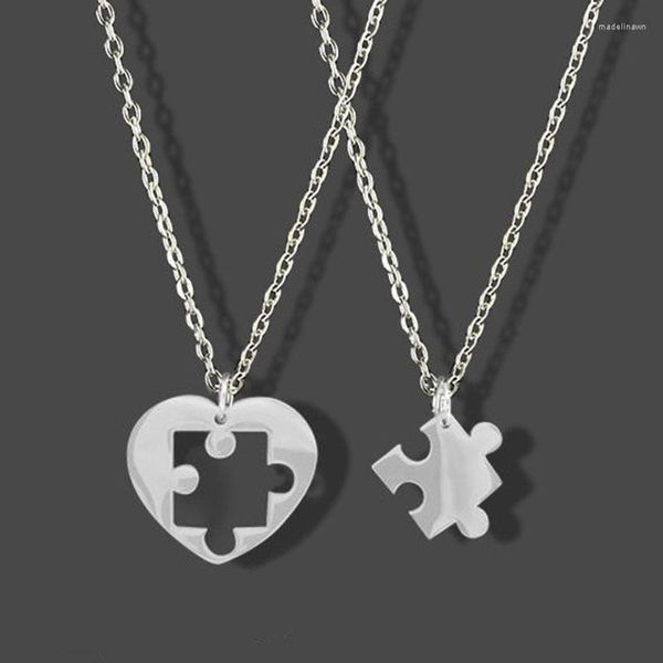 Catene 2 PCS Design Amore Puzzle Coppia Collana Hip Hop Punk Cuciture a forma di cuore per le donne Gioielli di amicizia