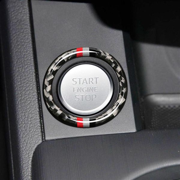 Para audi a4 2017-2018 carro motor start stop ignição chaveiro chaveiro fibra carbono círculo guarnição acessórios2685