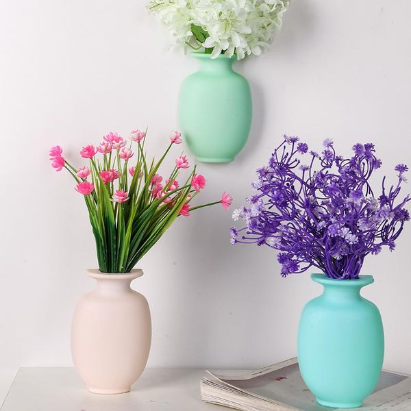 Vasi 1PC DIY Nano Magic Rubber Silicone Sticky Flower Vase Wall Hang Container Floret Bottle Decoration Home