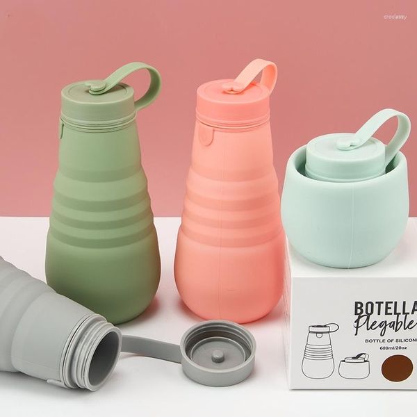 Bottiglie d'acqua 500-600ml Bottiglia pieghevole in silicone per uso alimentare Ciclismo Escursionismo Bollitore Bere diretto