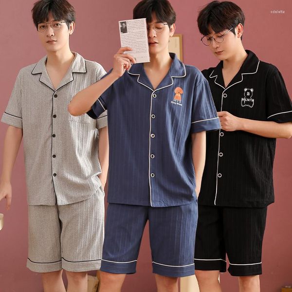 Roupa de dormir masculina 2023 conjunto de pijama de algodão de manga curta de verão para homens coreano bonito dos desenhos animados terno pijama masculino lounge homewear roupas para casa