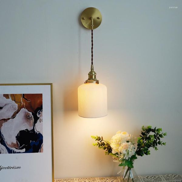 Настенная лампа японская латунная керамическая выключатель коридор скандинавская ретро спальня гостиная