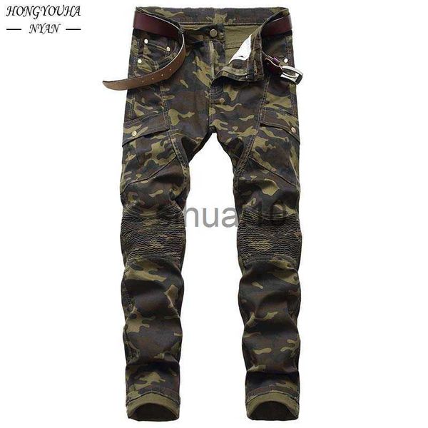 Мужские джинсы 2022 Модные военные мужские камуфляжные джинсы мужская тенденция хип -хоп прямого армия зеленый карманной джинсовый джинсовый бренд штаны J230728