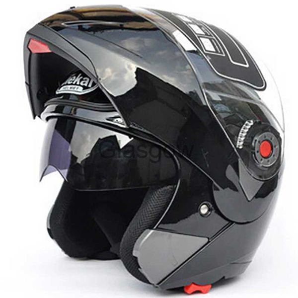Motosiklet Kaskları Jiekai105 Motosiklet Çift Lens Güvenli Kasklar Moto Flip Modüler Dot Eco Etiket Çıkartma Kask Güneş Gözlüğü Undrape Yüz Kombinasyonu X0731