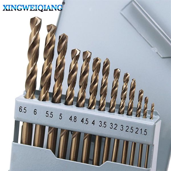 13 adet matkap bitleri metal çelik düz sapı 1 5-6 5mm elektrikli aletler yüksek hızlı çelik titanyum kaplamalı bit el aleti290J