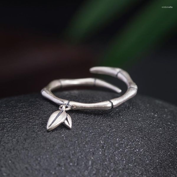 Cluster Rings Fashion Silver Color Vintage Punk Bambu Branch Leaf Open Finger Ring Adjustable For Women Girl Jewelry Gift Dropship