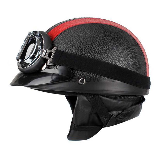 Capacetes de motocicleta Vintage Capacete de motocicleta Homens Mulheres Capacete Rosto Aberto Retro Meio Capacetes Moto Motocicleta Capacete Casco Casque Kask com Óculos X0731