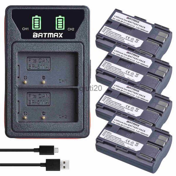 Kamerabatterien 4X BP-511A BP-511 BP 511 511A BP511 BP511A Akku + LED USB Dual Ladegerät für 40D 300D 5D 20D 30D 50D 10D D60 G6 x0731