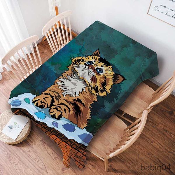 Tovaglia Cute Cat Pittura a olio Tovaglia impermeabile Tavolo da pranzo per la casa Tavolino Tovaglia Studente Dormitorio Tovaglia Tovaglia R230731