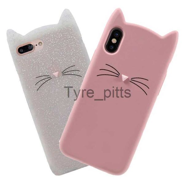 Capas de celular fofas de desenho animado 3D capas de silicone para iPhone 8 Plus Glitter Beard Cat adorável orelhas capa de telefone para iPhone 7 6 6S 5 5S SE X XS Max XR x0731