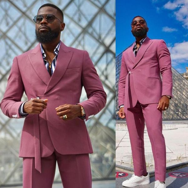 Ternos masculinos terno rosa masculino slim fit jaqueta de férias traje de casamento na praia 2 peças homem vestido de festa à noite feito sob medida