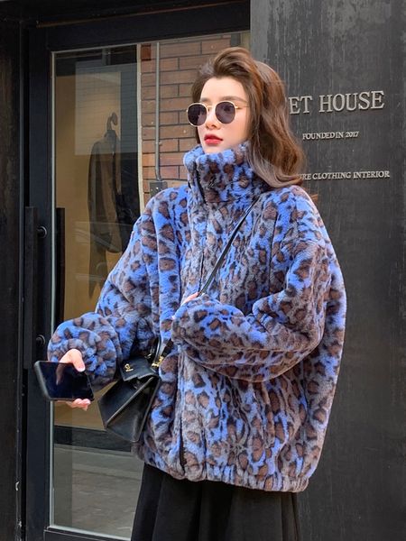 Frauen Pelz Faux Winter 2023 Koreanische version lose warme lamm haar plus größe kurze mantel weibliche leopard pelz plüsch 230731