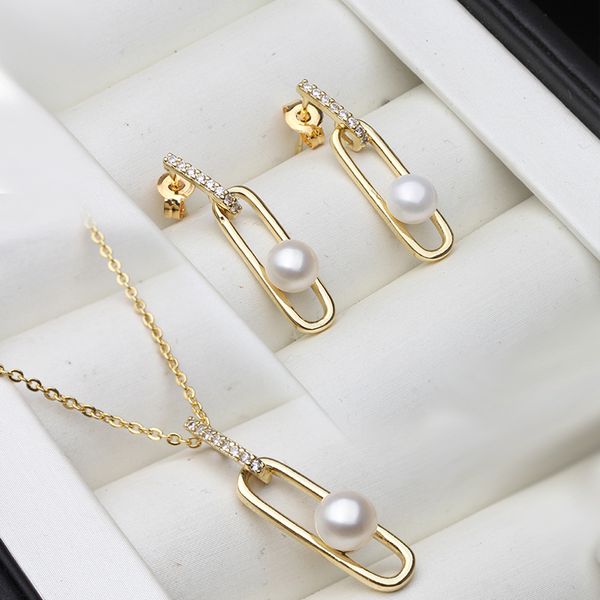 Conjuntos de joias de casamento lindos brincos de colar de pérolas de prata esterlina 925 conjunto para mulher noiva branco rosa roxo presente de aniversário 230729