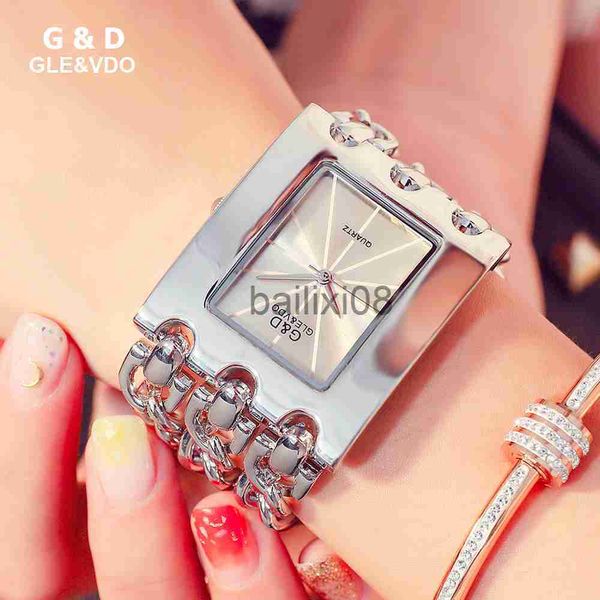 Altri orologi G D GLE VDO Orologio Donna Luxury Style Cassa rettangolare Orologio da polso al quarzo da donna Orologio da donna a tripla catena Brelet zegarek damski J230728