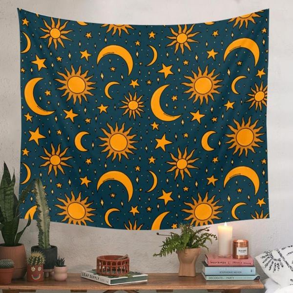 Arazzi Golden Sun And Moon Tapestry Wall Hanging Cielo stellato celeste per la decorazione della camera da letto