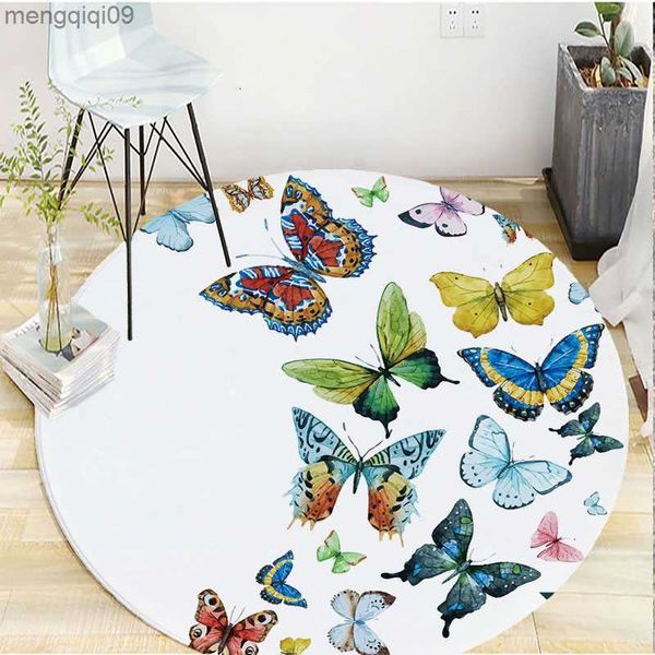 Halılar Rüya Catcher Butterfly Baskı Tasarım Psychedelic Dairesel Dekoratif Halı kaymaz oturma odası yatak odası ev dekorasyon halı R230731