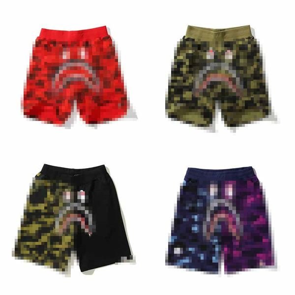 Shorts masculinos Bathing Ape verão New Shark Mouth Camo colorido Dividido calças médias Shorts masculinos casuais soltos Calças APE