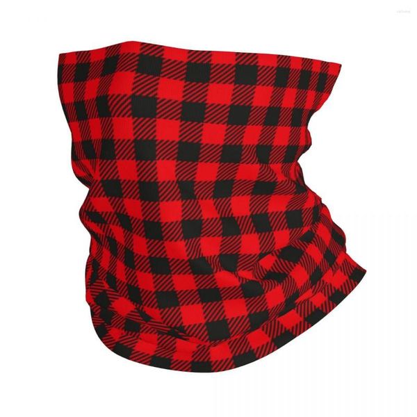 Bandane Plaid a scacchi rosso e nero Fascia invernale Scaldacollo Escursionismo Ciclismo Sciarpa tubolare Geometrica percalle Faccia Bandana Ghetta