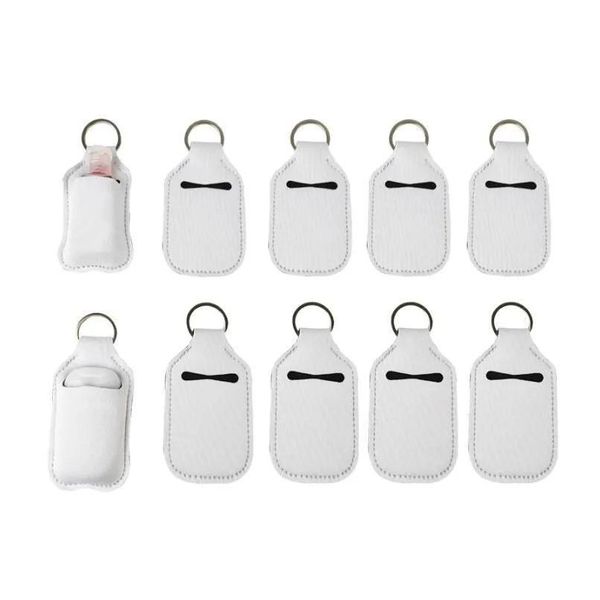 Espaços em branco para sublimação de lembrancinhas recarregáveis de neoprene para desinfetante para as mãos Porta-chapas com chaveiro para recipientes com tampa de 30 ml Dheub