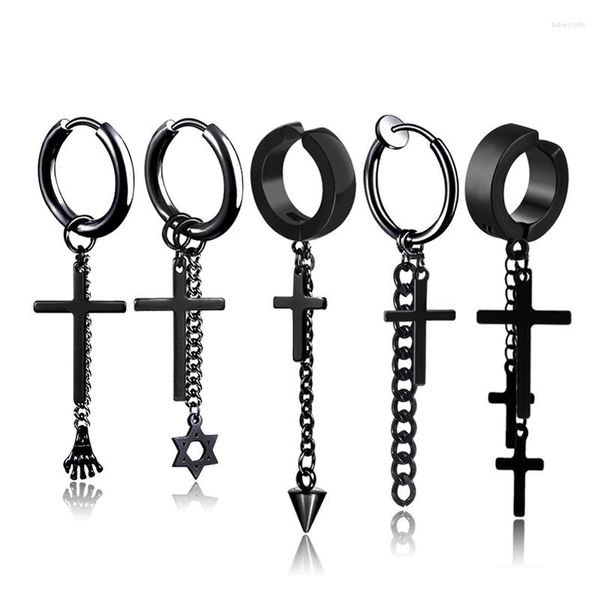 Rücken Ohrringe Clip On Ohr Manschette Kette Kreuz Männer Edelstahl Lange Quaste Hoop Ohrring Frauen Schmuck Kein Piercing Hip Hop Punk