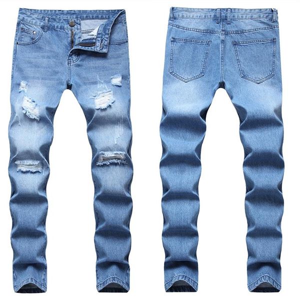 Jeans da uomo Pantaloni da uomo in denim di cotone su misura slim 2022 Elastico strappato strappato da motociclista Stampa ricamo Distrutto Foro nastrato F2386