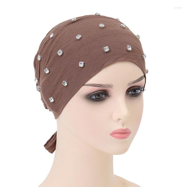 Abbigliamento etnico Jersey di strass Cotone Underscarf Interno Hijab Cap Cravatta Fascia regolabile Stretch Islam Bonnet Solid Soft Hijab musulmano per