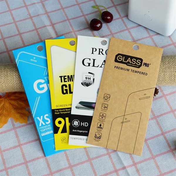 1000 шт. 4 Стиль стиль Kraft Paper Glass Glass Retail Packaging Box Белая коробка для 11 XR 7 6 6 плюс Samsung Timled Steral Screen Prot2964