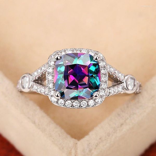 Обручальные кольца Уникальные разноцветные каменные женщины кольцо серебристого цвета Сверкающе