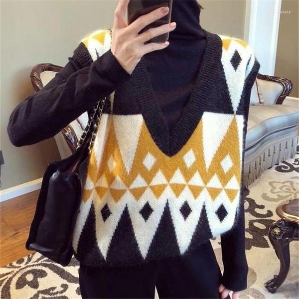 Frauen Pullover Strickwaren Frauen Pullover Mujer Pullover V-ausschnitt Gestrickte Weste Sets Frühling Diamant Mode Mantel