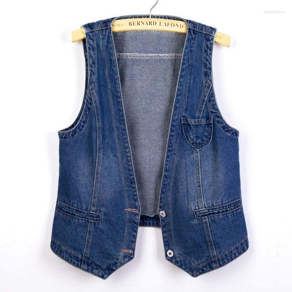 Damenwesten 3XL Jeansweste Frauen 2023 Frühling ärmellose Jacke Plus Size V-Ausschnitt kurze Westen weibliche Sommer lässige Jeans Mantel 5XL 6XL