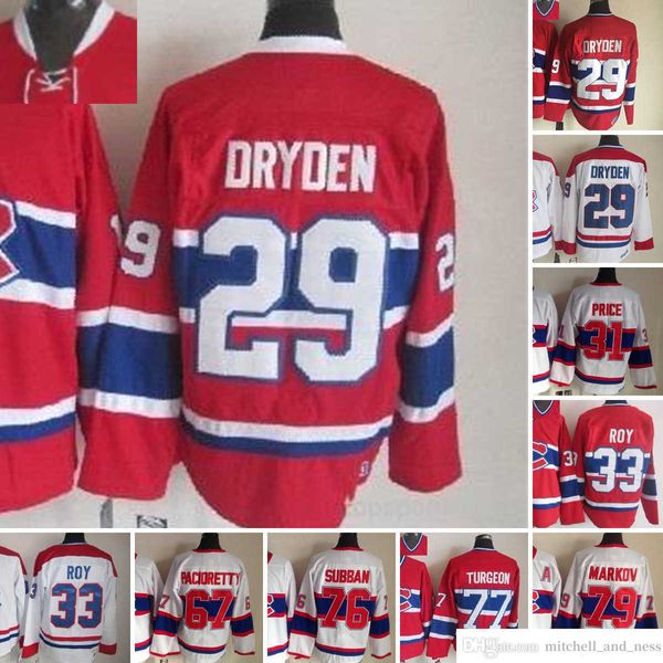 1980 Film Vintage Hockey 29 Ken Dryden Trikots CCM Stickerei 33 Patrick Roy 31 Carey Price 67 Max Pacioretty 76 PK Subban 77 Pierre Turgeon 79 Andrei Markov Trikot