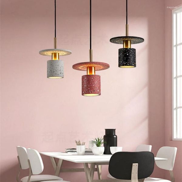 Candeeiros pendentes Branco Preto Rosa Terrazzo Luzes LED Pedra Restaurante Cozinha Jantar Quarto Candeeiro E27 Lâmpada Ouro Metal