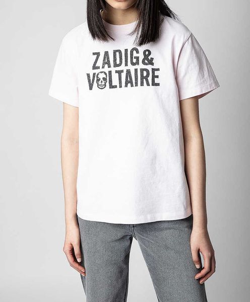 Damen-T-Shirt, Luxus-Kleidung, Polos, Ärmelkleidung, Zadig Voltaire-T-Shirt, klassischer Buchstabendruck vorne und hinten, gekratzte Schriftart, Baumwolle, Damen, kurzärmelig, Designer-Ti