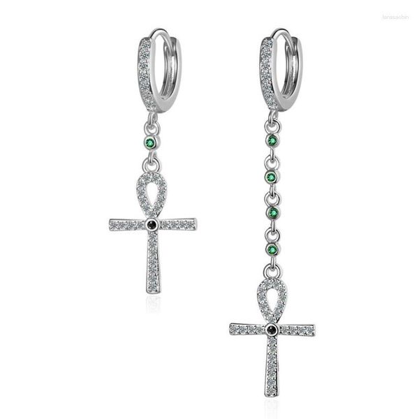 Creolen KOFSAC Exquisite Asymmetrie Voll Zirkon Kreuz Für Frauen Schmuck 925 Sterling Silber Ohrring Dame Party Zubehör