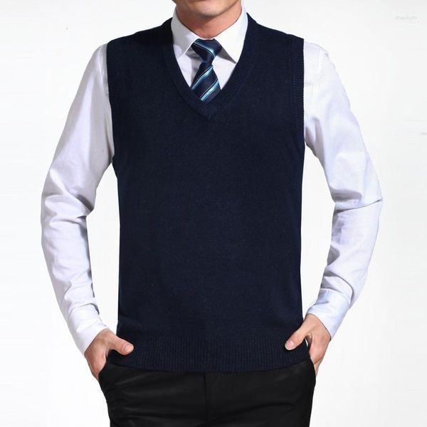 Coletes masculinos suéter de inverno colete moda coreana casual lã sólida caxemira pulôver masculino sem mangas