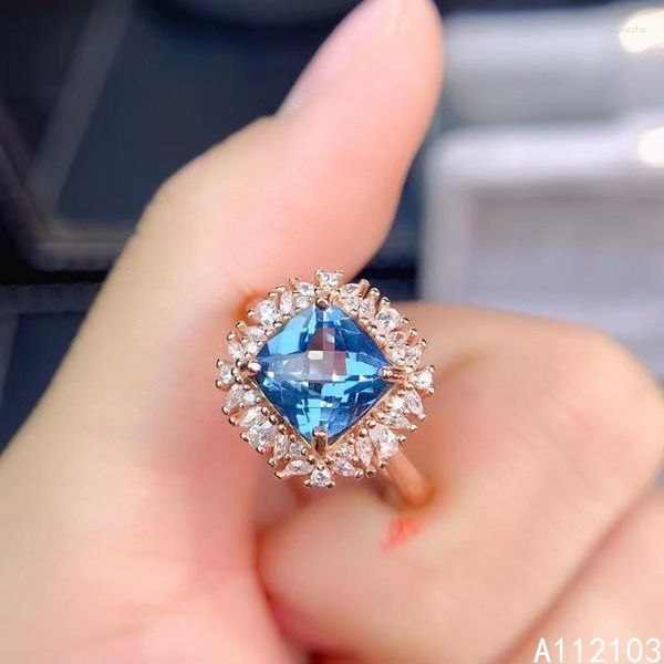 Cluster Rings KJJEAXCMY Jóias Finas Prata Esterlina 925 Incrustado Natural Azul Londres Topázio Menina Elegante Simples Quadrado Gem Anel Suporte Cheque