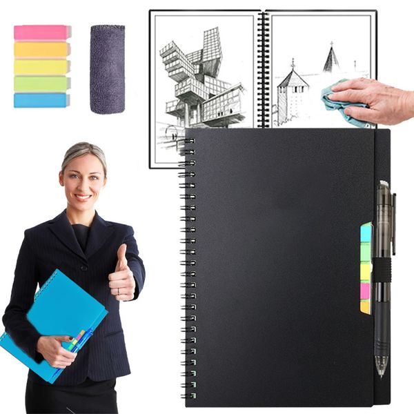 Taccuini A5 Smart Notebook riutilizzabile Blocco note a spirale cancellabile impermeabile Copertina rigida Studente Disegno Sketchbook con penna Forniture per ufficio Regalo 230729