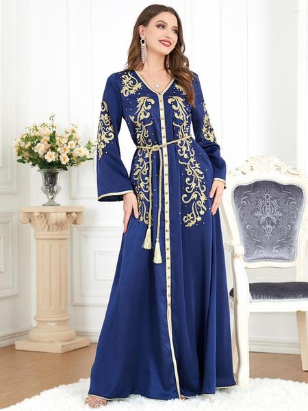 Ropa étnica musulmán Abaya vestido largo mujeres 2023 Marruecos Jalabiya Dubai árabe islámico bordado cinturón Kaftan Vestidos de graduación Vestidos