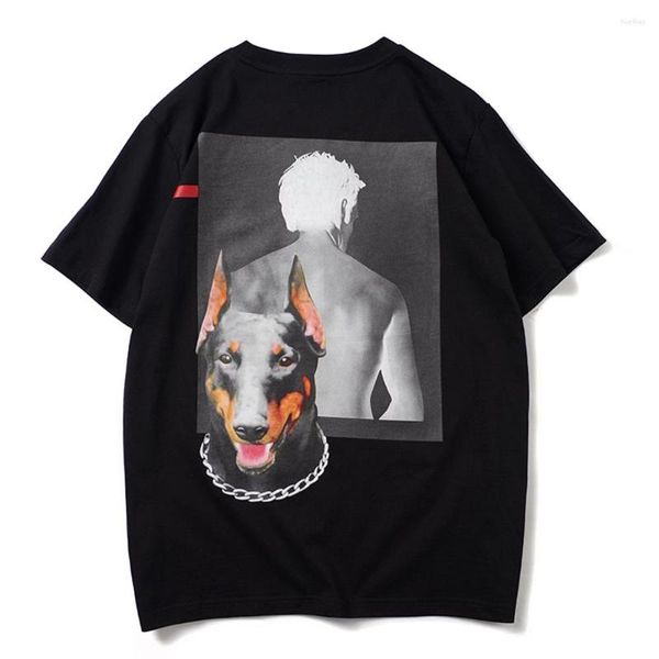 Camiseta Masculina Shepherd Print Algodão Manga Curta T-shirt Manga Curta Cartoon Parttern Camisas Femininas|Streetwear