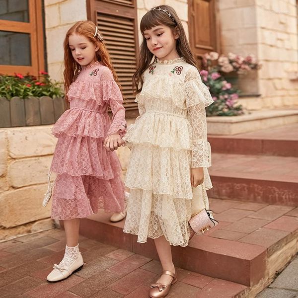 Mädchen Kleider Blumenstickerei Kinder Partykleid 8 10 12 Jahre 2023 Koreanischer Stil Mode Prinzessin für Teenager