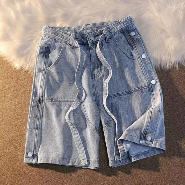 Shorts feminino azul claro design de botão jeans feminino 2023 verão de rua antigo vintage Y2k folgado moda moda roupas